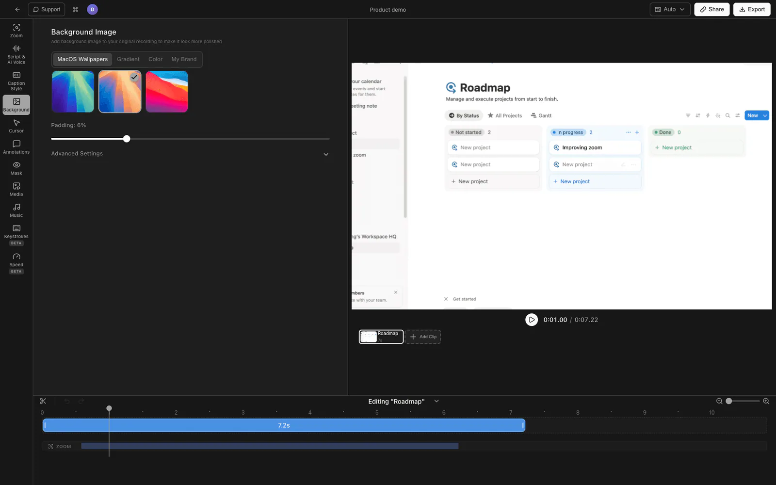 Tight Studio editor creating a polished SaaS demo video