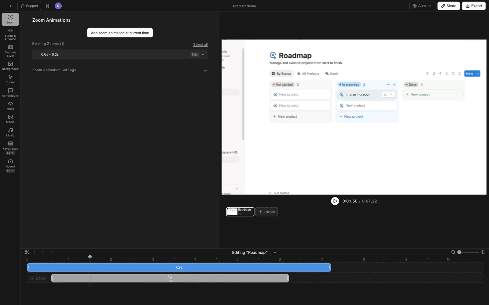Tight Studio editor recording a Google Slides presentation with auto-zoom