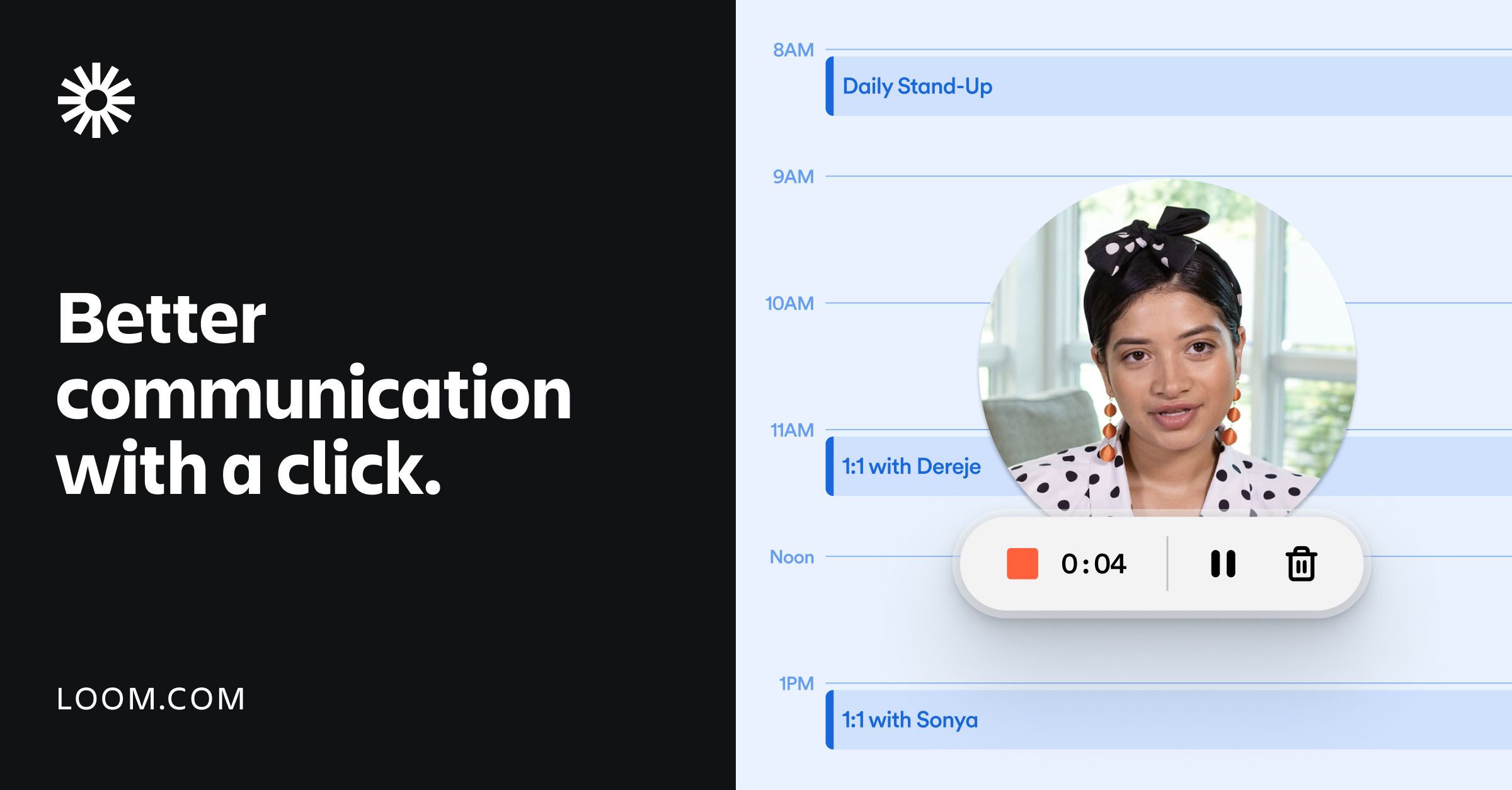 Loom recording interface with calendar and webcam bubble